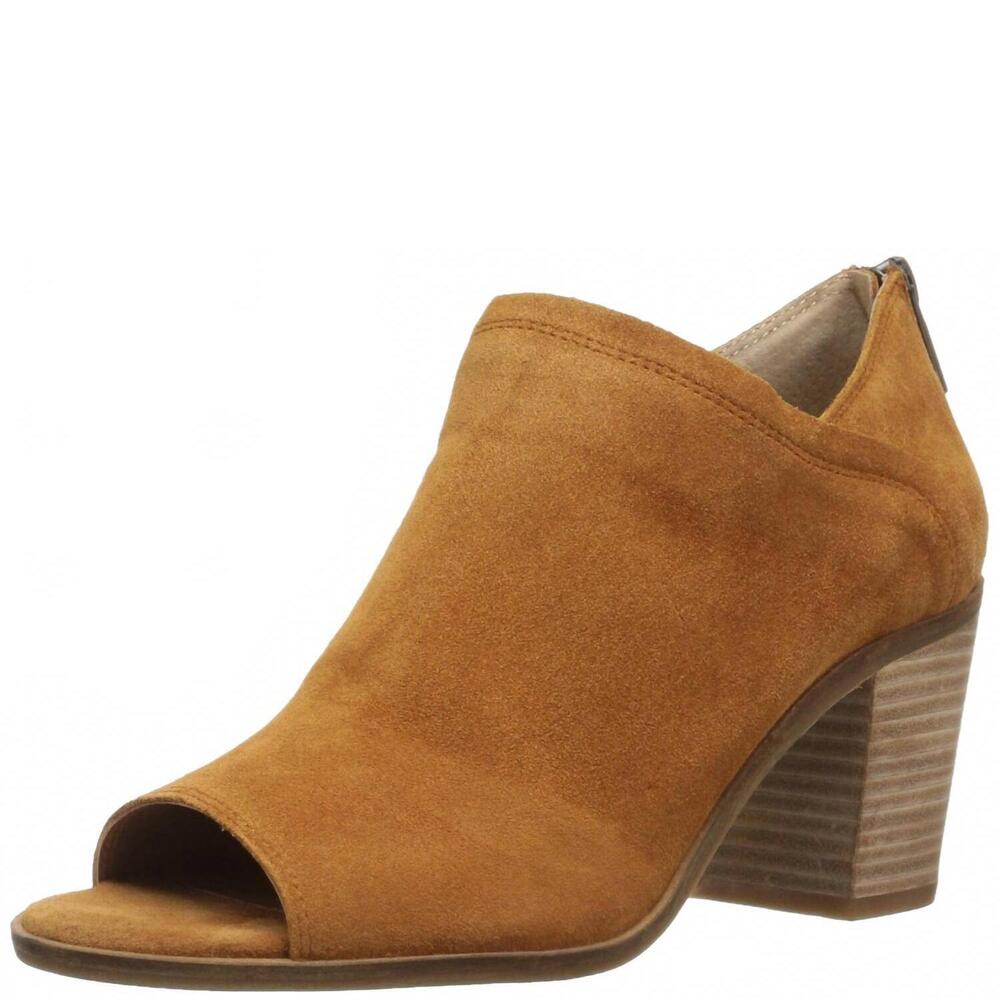 Qupid Tan Suede Open-Toe Block Heel Booties